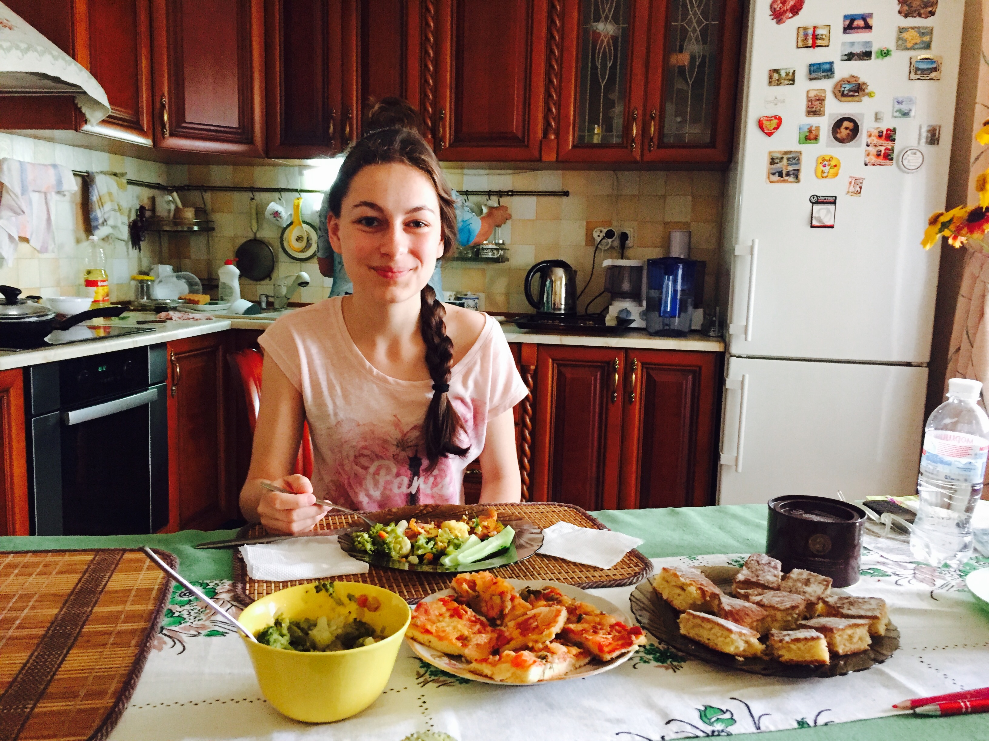 My host family buddy Dana and the breakfast warmly cooked by her grandma